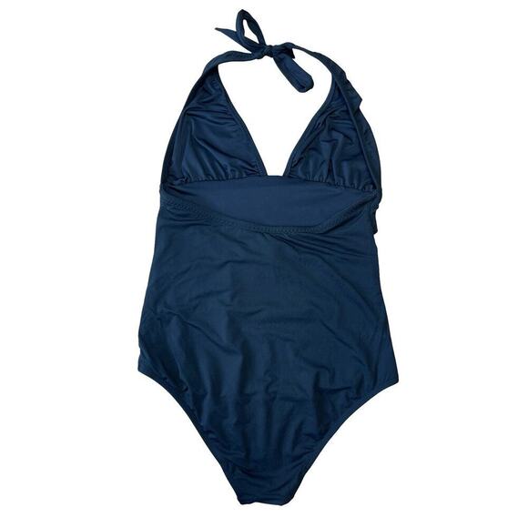 Shoshanna Black Halter One Piece Swimsuit Ruched Classic Flattering Fit - Size 6 - Picture 3 of 10